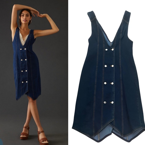 Pilcro Dresses & Skirts - Anthropologie Pilcro dark wash denim double-breasted vest dress